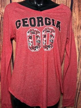 Georgia Women's Red Long-Sleeve V-Neck Tee Georgia UGA Bulldogs GO DAWGS